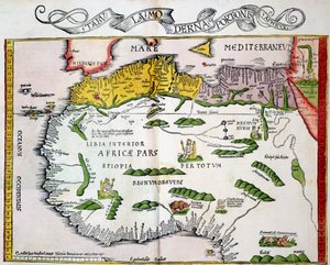 خريطة شمال إفريقيا وغرب إفريقيا ، نُشرت في ستراسبورغ عام 1522
